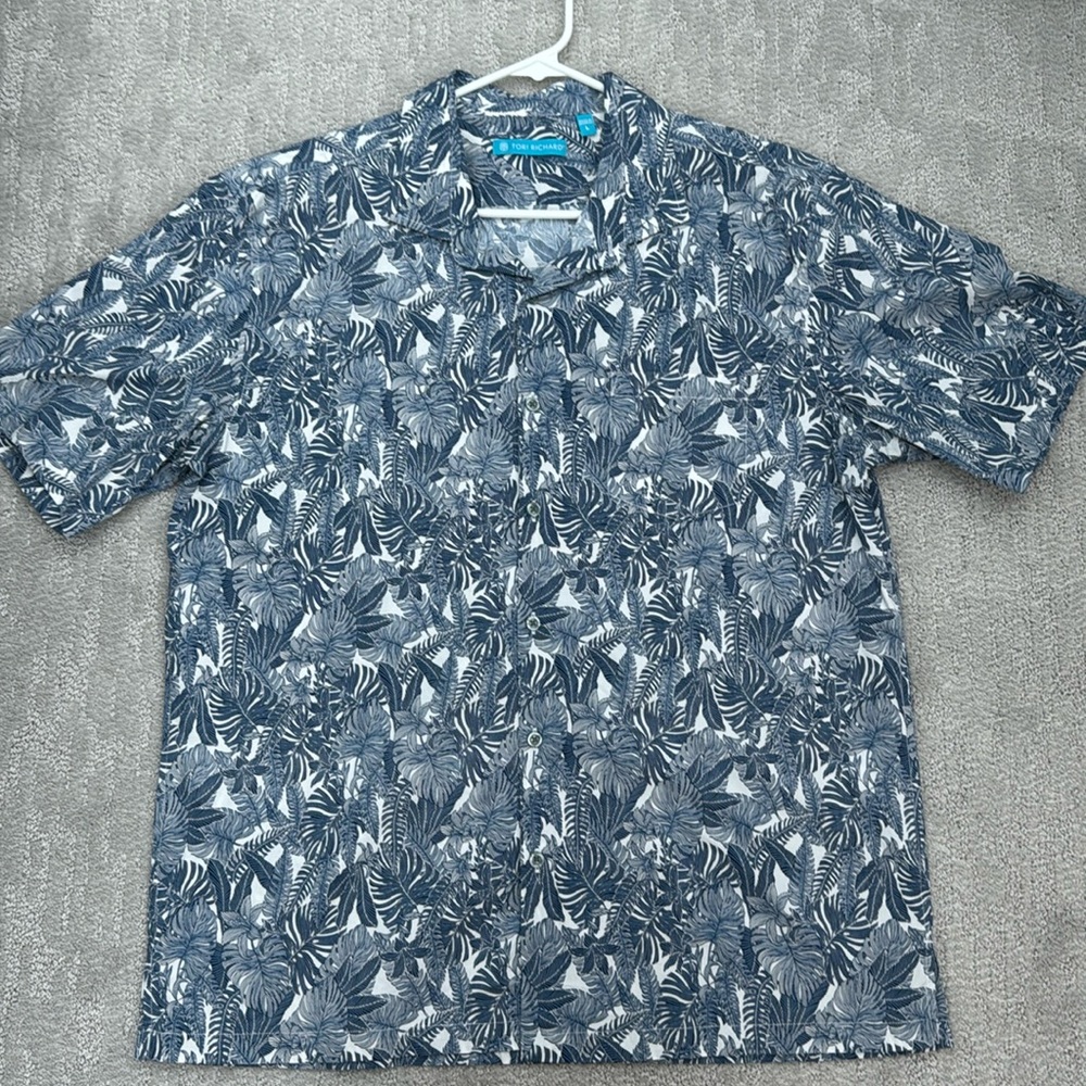 Tori Richard Blue Floral Aloha Shirt Large